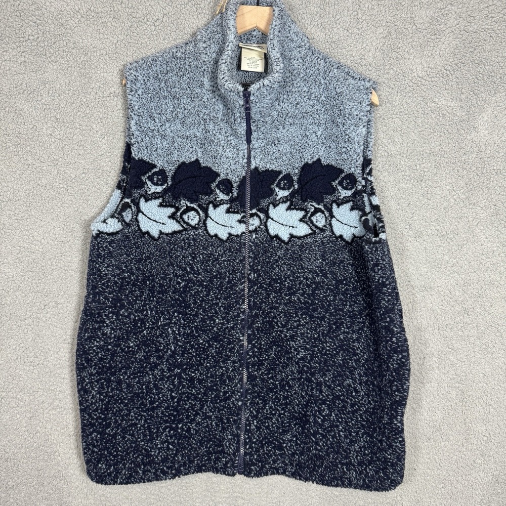 Northern Reflections Sherpa Fleece Vest Womens Large Gorpcore Leaves Zip Front